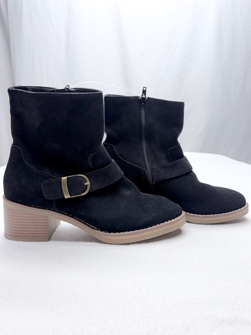 Kensie Noe Ankle Booties Women 7.5 Black Faux Suede Buckle
